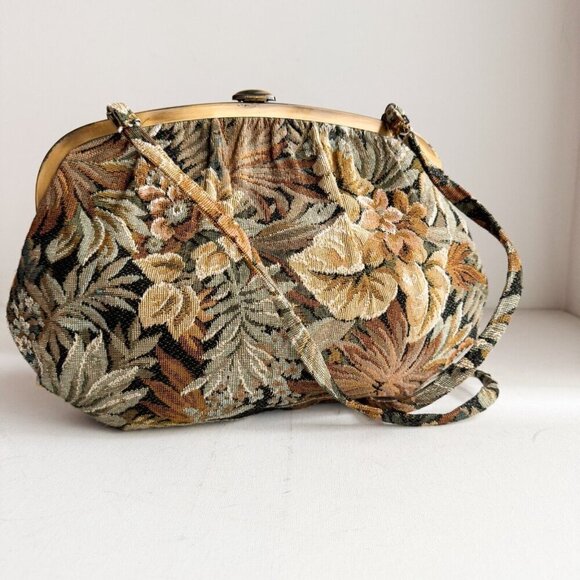 Vintage Grandma Floral Leaf Couch Print Tapestry Oval Bag - Picture 4 of 9